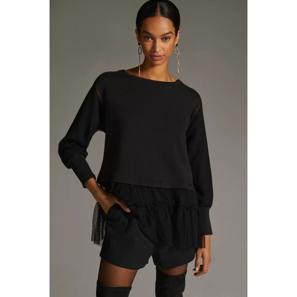 Anthropologie Black Tulle Sweatshirt Women's Size Small